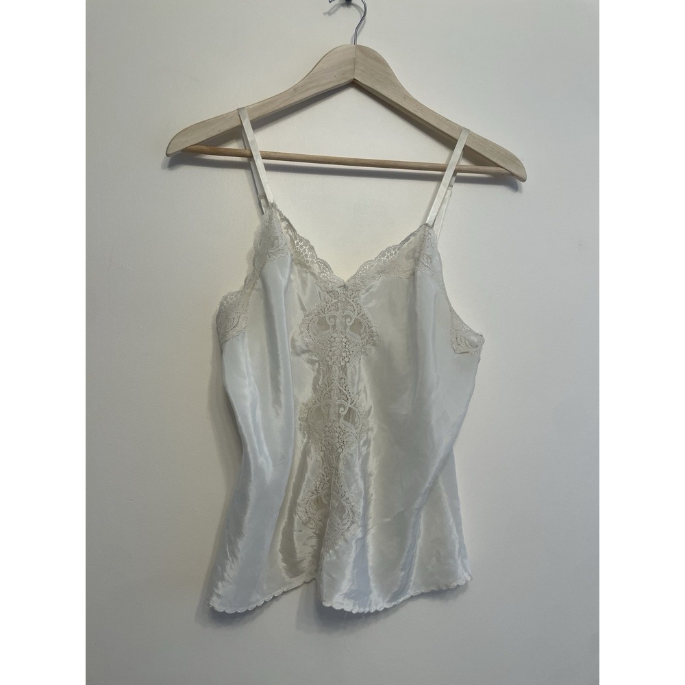 Vintage Deena Camisole Half Slip Women Size 38 White Lace Panel Satin Lingerie
